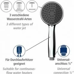 WENKO Pommeau De Douche Basic, Pommeau De Douche 3 Jets, Pommeau De Douche Universel Avec Embout Standard 1/2", Nettoyage Facile Du Calcaire, Plastique Chromé De Haute Qualité, ø10 Cm, Gris -WENKO Soldes 18939232 3