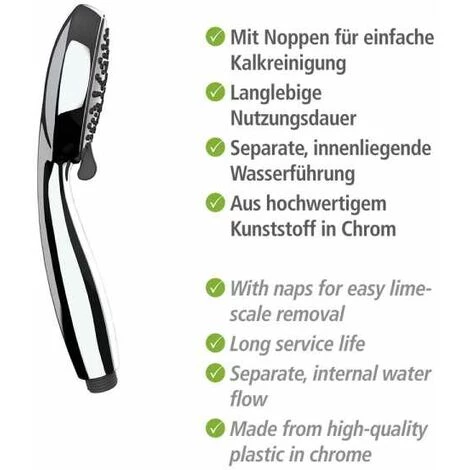 WENKO Pommeau De Douche Basic, Pommeau De Douche 5 Jets, Pommeau De Douche Universel Avec Embout Standard 1/2", Nettoyage Facile Du Calcaire, Plastique Chromé De Haute Qualité, ø10 Cm, Gris 6 WENKO Pommeau De Douche Basic, Pommeau De Douche 5 Jets, Pommeau De Douche Universel Avec Embout Standard 1/2", Nettoyage Facile Du Calcaire, Plastique Chromé De Haute Qualité, ø10 Cm, Gris – Image 4