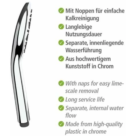 WENKO Pommeau De Douche Basic Jet D'eau De Pluie, Pommeau De Douche Universel Avec Embout Standard 1/2", Nettoyage Facile Du Calcaire, Plastique Chromé De Haute Qualité, ø12 Cm, Brillant 6 WENKO Pommeau De Douche Basic Jet D'eau De Pluie, Pommeau De Douche Universel Avec Embout Standard 1/2", Nettoyage Facile Du Calcaire, Plastique Chromé De Haute Qualité, ø12 Cm, Brillant – Image 4