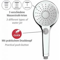 WENKO Pommeau De Douche Basic, Pommeau De Douche 3 Jets, Pommeau De Douche Universel Avec Embout Standard 1/2", Nettoyage Facile Du Calcaire, Plastique Chromé De Haute Qualité, ø12 Cm, Brillant 9 WENKO Pommeau De Douche Basic, Pommeau De Douche 3 Jets, Pommeau De Douche Universel Avec Embout Standard 1/2", Nettoyage Facile Du Calcaire, Plastique Chromé De Haute Qualité, ø12 Cm, Brillant -WENKO Soldes 18939245 3