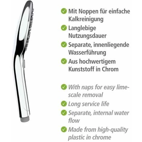 WENKO Pommeau De Douche Basic, Pommeau De Douche 3 Jets, Pommeau De Douche Universel Avec Embout Standard 1/2", Nettoyage Facile Du Calcaire, Plastique Chromé De Haute Qualité, ø12 Cm, Brillant 7 WENKO Pommeau De Douche Basic, Pommeau De Douche 3 Jets, Pommeau De Douche Universel Avec Embout Standard 1/2", Nettoyage Facile Du Calcaire, Plastique Chromé De Haute Qualité, ø12 Cm, Brillant – Image 5
