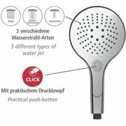 WENKO Pommeau De Douche Basic, Pommeau De Douche 5 Jets, Pommeau De Douche Universel Avec Embout Standard 1/2", Nettoyage Facile Du Calcaire, Plastique Chromé De Haute Qualité, ø12 Cm, Brillant -WENKO Soldes 18939249 3