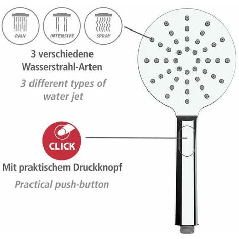 WENKO Pommeau De Douche, 3 Jets, Design Chromé 5 WENKO Pommeau De Douche, 3 Jets, Design Chromé – Image 3