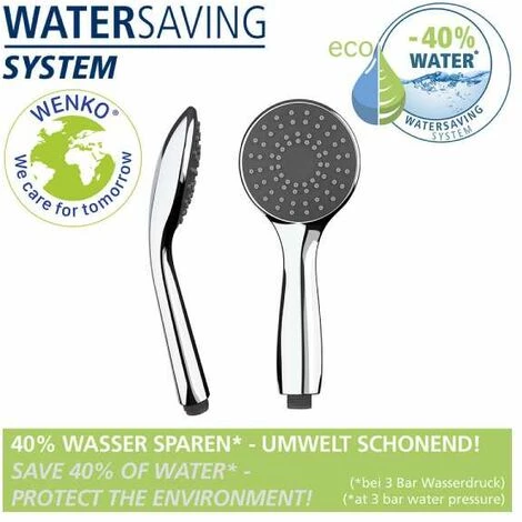 WENKO Pommeau De Douche Watersaving, Pommeau De Douche économie D'eau, Jusqu'à 40% D'économie D'eau Sans Compromis Sur La Pression D'eau, Embout Universel 1/2", Plastique ABS, ø9,6 Cm, Chromé - Gris 4 WENKO Pommeau De Douche Watersaving, Pommeau De Douche économie D'eau, Jusqu'à 40% D'économie D'eau Sans Compromis Sur La Pression D'eau, Embout Universel 1/2", Plastique ABS, ø9,6 Cm, Chromé - Gris – Image 2