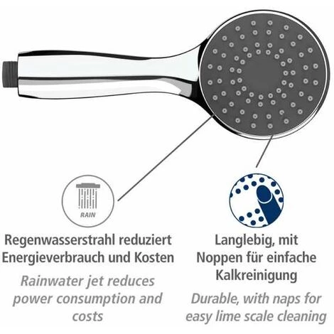 WENKO Pommeau De Douche Watersaving, Pommeau De Douche économie D'eau, Jusqu'à 40% D'économie D'eau Sans Compromis Sur La Pression D'eau, Embout Universel 1/2", Plastique ABS, ø9,6 Cm, Chromé - Gris 5 WENKO Pommeau De Douche Watersaving, Pommeau De Douche économie D'eau, Jusqu'à 40% D'économie D'eau Sans Compromis Sur La Pression D'eau, Embout Universel 1/2", Plastique ABS, ø9,6 Cm, Chromé - Gris – Image 3