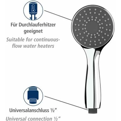 WENKO Pommeau De Douche Watersaving, Pommeau De Douche économie D'eau, Jusqu'à 40% D'économie D'eau Sans Compromis Sur La Pression D'eau, Embout Universel 1/2", Plastique ABS, ø9,6 Cm, Chromé - Gris 6 WENKO Pommeau De Douche Watersaving, Pommeau De Douche économie D'eau, Jusqu'à 40% D'économie D'eau Sans Compromis Sur La Pression D'eau, Embout Universel 1/2", Plastique ABS, ø9,6 Cm, Chromé - Gris – Image 4