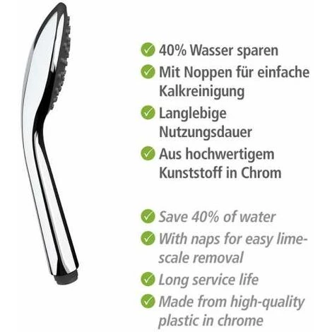 WENKO Pommeau De Douche Watersaving, Pommeau De Douche économie D'eau, Jusqu'à 40% D'économie D'eau Sans Compromis Sur La Pression D'eau, Embout Universel 1/2", Plastique ABS, ø9,6 Cm, Chromé - Gris 7 WENKO Pommeau De Douche Watersaving, Pommeau De Douche économie D'eau, Jusqu'à 40% D'économie D'eau Sans Compromis Sur La Pression D'eau, Embout Universel 1/2", Plastique ABS, ø9,6 Cm, Chromé - Gris – Image 5
