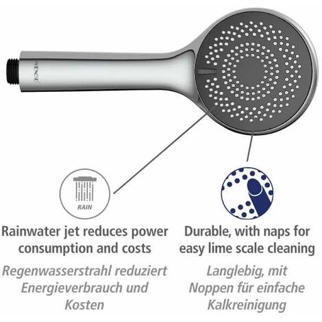 WENKO Pommeau De Douche Watersaving, Pommeau De Douche 3 Jets, Jusqu'à 40% D'économie D'eau Sans Compromis Sur La Pression D'eau, Embout Universel 1/2", Plastique ABS, ø9,6 Cm, Chromé - Gris 5 WENKO Pommeau De Douche Watersaving, Pommeau De Douche 3 Jets, Jusqu'à 40% D'économie D'eau Sans Compromis Sur La Pression D'eau, Embout Universel 1/2", Plastique ABS, ø9,6 Cm, Chromé - Gris – Image 3