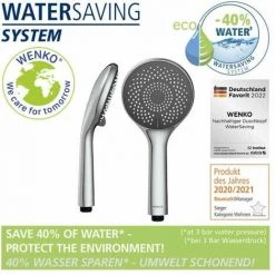 WENKO Pommeau De Douche Watersaving, Pommeau De Douche 5 Jets, Jusqu'à 40% D'économie D'eau Sans Compromis Sur La Pression D'eau, Embout Universel 1/2", Plastique ABS, ø11 Cm, Chromé - Gris 8 WENKO Pommeau De Douche Watersaving, Pommeau De Douche 5 Jets, Jusqu'à 40% D'économie D'eau Sans Compromis Sur La Pression D'eau, Embout Universel 1/2", Plastique ABS, ø11 Cm, Chromé - Gris -WENKO Soldes 18939280 2