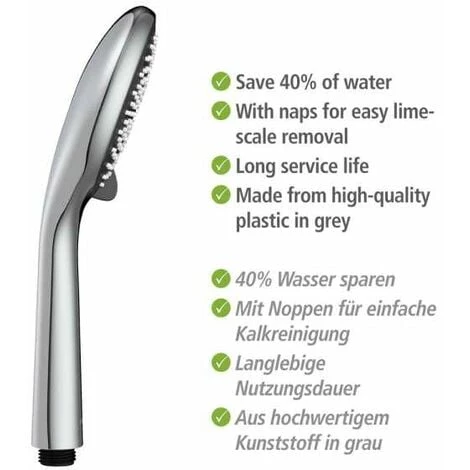 WENKO Pommeau De Douche Watersaving, Pommeau De Douche 5 Jets, Jusqu'à 40% D'économie D'eau Sans Compromis Sur La Pression D'eau, Embout Universel 1/2", Plastique ABS, ø11 Cm, Chromé - Gris 7 WENKO Pommeau De Douche Watersaving, Pommeau De Douche 5 Jets, Jusqu'à 40% D'économie D'eau Sans Compromis Sur La Pression D'eau, Embout Universel 1/2", Plastique ABS, ø11 Cm, Chromé - Gris – Image 5