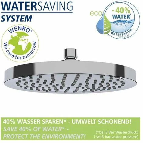 WENKO Tête De Douche Effet Pluie Watersaving, Pommeau De Douche Italienne, Jusqu'à 40% D'économie D'eau Sans Compromis Sur La Pression D'eau, Embout Universel 1/2", Plastique, ø 22,5 Cm, Chromé 4 WENKO Tête De Douche Effet Pluie Watersaving, Pommeau De Douche Italienne, Jusqu'à 40% D'économie D'eau Sans Compromis Sur La Pression D'eau, Embout Universel 1/2", Plastique, ø 22,5 Cm, Chromé – Image 2