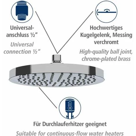 WENKO Tête De Douche Effet Pluie Watersaving, Pommeau De Douche Italienne, Jusqu'à 40% D'économie D'eau Sans Compromis Sur La Pression D'eau, Embout Universel 1/2", Plastique, ø 22,5 Cm, Chromé 6 WENKO Tête De Douche Effet Pluie Watersaving, Pommeau De Douche Italienne, Jusqu'à 40% D'économie D'eau Sans Compromis Sur La Pression D'eau, Embout Universel 1/2", Plastique, ø 22,5 Cm, Chromé – Image 4