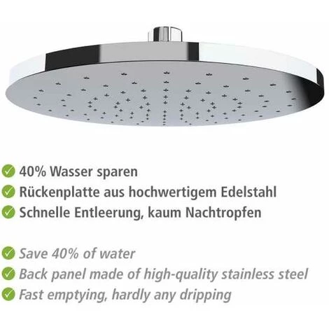 WENKO Tête De Douche Effet Pluie Watersaving, Pommeau De Douche Italienne, Jusqu'à 40% D'économie D'eau Sans Compromis Sur La Pression D'eau, Embout Universel 1/2", Plastique, ø 22,5 Cm, Chromé 7 WENKO Tête De Douche Effet Pluie Watersaving, Pommeau De Douche Italienne, Jusqu'à 40% D'économie D'eau Sans Compromis Sur La Pression D'eau, Embout Universel 1/2", Plastique, ø 22,5 Cm, Chromé – Image 5