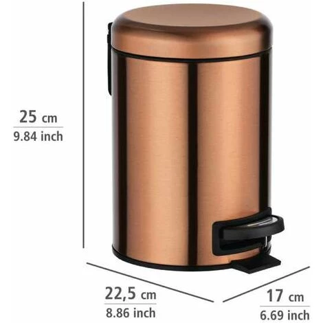 WENKO Poubelle à Pédale Leman, Mini Poubelle Salle De Bain, Capacité 3L, Acier Inox, 17x25x22,5 Cm, Cuivre Métallique 6 WENKO Poubelle à Pédale Leman, Mini Poubelle Salle De Bain, Capacité 3L, Acier Inox, 17x25x22,5 Cm, Cuivre Métallique – Image 4