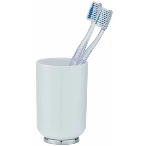 WENKO Gobelet Salle De Bain Posa, Porte Brosse à Dent, Plastique Sans BPA, Ø 7x11 Cm, Blanc/Chromé 5 WENKO Gobelet Salle De Bain Posa, Porte Brosse à Dent, Plastique Sans BPA, Ø 7x11 Cm, Blanc/Chromé – Image 3