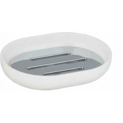 WENKO Porte Savon Posa, Support Savon, Plastique Sans BPA, 12x2,5x9 Cm, Blanc - Chromé