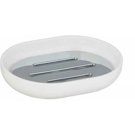 WENKO Porte Savon Posa, Support Savon, Plastique Sans BPA, 12x2,5x9 Cm, Blanc - Chromé 3 WENKO Porte Savon Posa, Support Savon, Plastique Sans BPA, 12x2,5x9 Cm, Blanc - Chromé