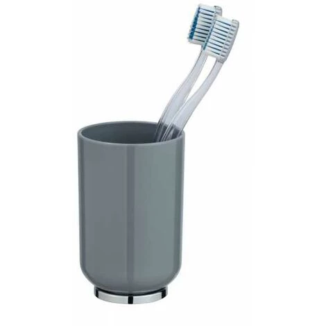 WENKO Support Brosse à Dent Posa, Gobelet Salle De Bain, Porte Brosse à Dent, Plastique Sans BPA, Ø 7x11 Cm, Gris/Chromé 5 WENKO Support Brosse à Dent Posa, Gobelet Salle De Bain, Porte Brosse à Dent, Plastique Sans BPA, Ø 7x11 Cm, Gris/Chromé – Image 3