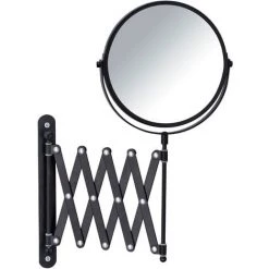WENKO Miroir Grossissant Mural X3 Exclusif, Bras Télescopique, Miroir Maquillage Double Face, Acier, 19x38,5x50 Cm, Noir
