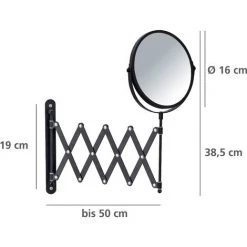 WENKO Miroir Grossissant Mural X3 Exclusif, Bras Télescopique, Miroir Maquillage Double Face, Acier, 19x38,5x50 Cm, Noir -WENKO Soldes 18939437 3