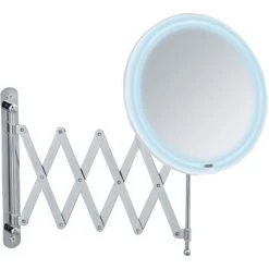 WENKO Miroir Maquillage LED Mural Barona, Avec Bras Télescopique, Miroir Grossissant X5, Ø 20 Cm, Acier - Plastique, 20x34x55 Cm, Chromé