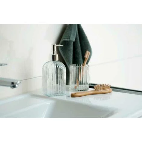 WENKO Distributeur Savon Liquide En Verre à Relief Vetro, Capacité 520 Ml, Verre, 7,5x19x7,5 Cm, Transparent 5 WENKO Distributeur Savon Liquide En Verre à Relief Vetro, Capacité 520 Ml, Verre, 7,5x19x7,5 Cm, Transparent – Image 3