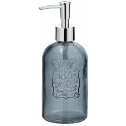 WENKO Distributeur Savon Liquide En Verre à Relief Vetro, Capacité 400 Ml, Verre, 8,5x19x7,5 Cm, Gris Transparent