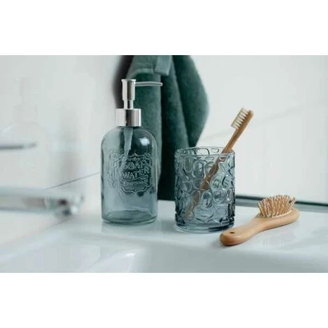 WENKO Distributeur Savon Liquide En Verre à Relief Vetro, Capacité 400 Ml, Verre, 8,5x19x7,5 Cm, Gris Transparent 5 WENKO Distributeur Savon Liquide En Verre à Relief Vetro, Capacité 400 Ml, Verre, 8,5x19x7,5 Cm, Gris Transparent – Image 3