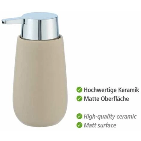 WENKO Distributeur Savon Liquide Badi, Capacité 320 Ml, Céramique, 9,5x16x8 Cm, Beige Mat 4 WENKO Distributeur Savon Liquide Badi, Capacité 320 Ml, Céramique, 9,5x16x8 Cm, Beige Mat – Image 2