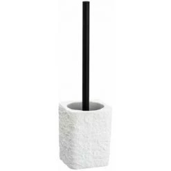 WENKO Brosse WC Villata, Brosse WC Noire, Polyrésine Effet Pierre Naturelle, 11,2x37x10 Cm, Blanc