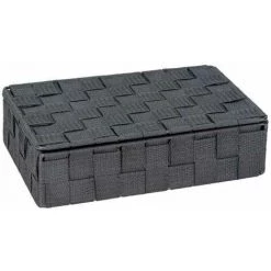 WENKO Organiseur Salle De Bain 4 Compartiments Adria, Petit Panier Rangement Salle De Bain Avec Couvercle, Polypropylène, 26x17x7.5 Cm, Anthracite -WENKO Soldes 18939826 2