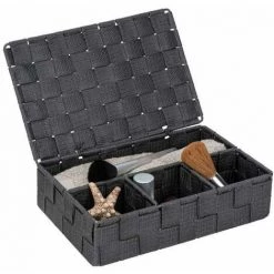 WENKO Organiseur Salle De Bain 4 Compartiments Adria, Petit Panier Rangement Salle De Bain Avec Couvercle, Polypropylène, 26x17x7.5 Cm, Anthracite -WENKO Soldes 18939826 3