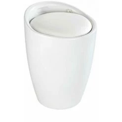 WENKO Tabouret Panier à Linge Salle De Bain 2en1 Candy, Panier à Linge Et Tabouret Salle De Bain, Capacité 20L, Plastique Sans BPA, Ø 36x50,5 Cm, Blanc Mat