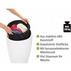 WENKO Tabouret Panier à Linge Salle De Bain 2en1 Candy, Panier à Linge Et Tabouret Salle De Bain, Capacité 20L, Plastique Sans BPA, Ø 36x50,5 Cm, Blanc Mat -WENKO Soldes 18939838 3