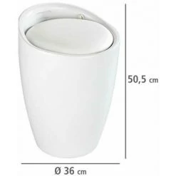 WENKO Tabouret Panier à Linge Salle De Bain 2en1 Candy, Panier à Linge Et Tabouret Salle De Bain, Capacité 20L, Plastique Sans BPA, Ø 36x50,5 Cm, Blanc Mat -WENKO Soldes 18939838 4