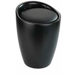 WENKO Tabouret Panier à Linge Salle De Bain 2en1 Candy, Panier à Linge Et Tabouret Salle De Bain, Capacité 20L, Plastique Sans BPA, Ø 36x50,5 Cm, Noir Mat