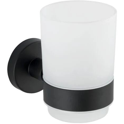WENKO Porte Brosse à Dent Mural Uno Bosio Black, Gobelet Salle De Bain Mural, Acier Inox - Verre Satiné, 7x9,5x10,5 Cm, Noir Mat 3 WENKO Porte Brosse à Dent Mural Uno Bosio Black, Gobelet Salle De Bain Mural, Acier Inox - Verre Satiné, 7x9,5x10,5 Cm, Noir Mat