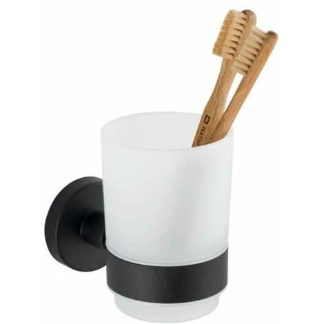 WENKO Porte Brosse à Dent Mural Uno Bosio Black, Gobelet Salle De Bain Mural, Acier Inox - Verre Satiné, 7x9,5x10,5 Cm, Noir Mat 5 WENKO Porte Brosse à Dent Mural Uno Bosio Black, Gobelet Salle De Bain Mural, Acier Inox - Verre Satiné, 7x9,5x10,5 Cm, Noir Mat – Image 3
