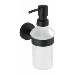 WENKO Distributeur Savon Liquide Mural Bosio Black, Capacité 200 Ml, Acier Inox - Verre Satiné, 7x18x11 Cm, Noir Mat