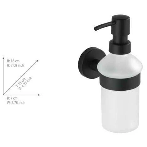 WENKO Distributeur Savon Liquide Mural Bosio Black, Capacité 200 Ml, Acier Inox - Verre Satiné, 7x18x11 Cm, Noir Mat 6 WENKO Distributeur Savon Liquide Mural Bosio Black, Capacité 200 Ml, Acier Inox - Verre Satiné, 7x18x11 Cm, Noir Mat – Image 4