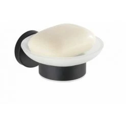 WENKO Porte Savon Mural Bosio Black, Porte Savon Rond à Fixer Au Mur, Acier Inox - Verre Satiné, 11x5,5x13 Cm, Noir Mat -WENKO Soldes 18939879 3