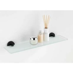 WENKO Etagère Salle De Bain, Tablette En Verre Bosio Black, Fixation Acier Inox - Verre Satiné, 46,5x5,5x13,5 Cm, Noir Mat -WENKO Soldes 18939916 3