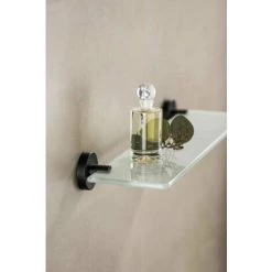 WENKO Etagère Salle De Bain, Tablette En Verre Bosio Black, Fixation Acier Inox - Verre Satiné, 46,5x5,5x13,5 Cm, Noir Mat -WENKO Soldes 18939916 4