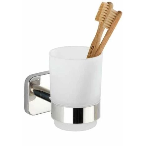 WENKO Porte Brosse à Dent Mural Uno Mezzano, Gobelet Salle De Bain Mural, Acier Inox - Verre Satiné, 7x9,5x10,5 Cm, Brillant 4 WENKO Porte Brosse à Dent Mural Uno Mezzano, Gobelet Salle De Bain Mural, Acier Inox - Verre Satiné, 7x9,5x10,5 Cm, Brillant – Image 2