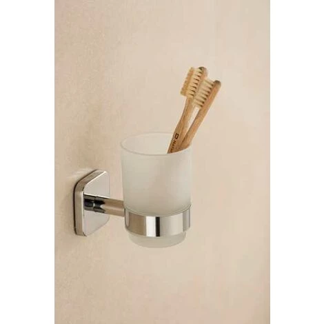 WENKO Porte Brosse à Dent Mural Uno Mezzano, Gobelet Salle De Bain Mural, Acier Inox - Verre Satiné, 7x9,5x10,5 Cm, Brillant 5 WENKO Porte Brosse à Dent Mural Uno Mezzano, Gobelet Salle De Bain Mural, Acier Inox - Verre Satiné, 7x9,5x10,5 Cm, Brillant – Image 3