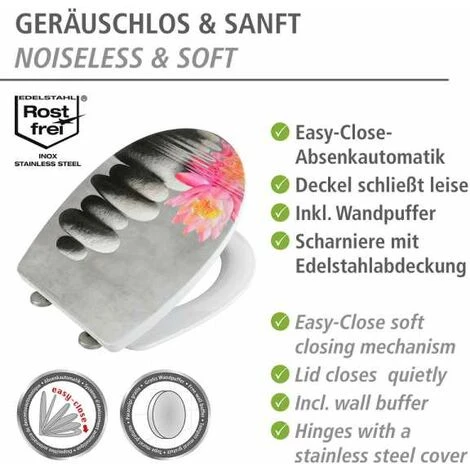 WENKO Abattant WC Original Water Lily, Abattant WC Avec Frein De Chute, Clipsable, Fixation Inox, Thermoplastique, 36,5x45 Cm, Multicolore 6 WENKO Abattant WC Original Water Lily, Abattant WC Avec Frein De Chute, Clipsable, Fixation Inox, Thermoplastique, 36,5x45 Cm, Multicolore – Image 4