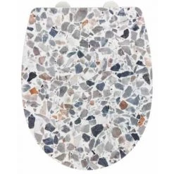 WENKO Abattant WC Original Terrazzo, Abattant WC Avec Frein De Chute, Clipsable, Fixation Inox, Thermoplastique, 36,5x45 Cm, Multicolore