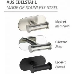 WENKO Crochet Porte Serviette Duo Orea, Crochet Porte Manteau Fixation Sans Perçage Turbo-Loc®, Acier Inox, 10x4,5x6,5 Cm, Mat -WENKO Soldes 18940046 5