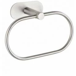 WENKO Porte Serviette Salle De Bain Mural Orea, Anneau Porte-serviette Fixation Sans Perçage Turbo-Loc®, Acier Inox, 20,5x12,5x7,5 Cm, Mat