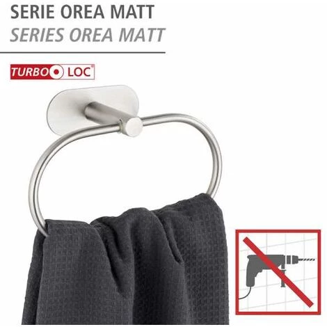 WENKO Porte Serviette Salle De Bain Mural Orea, Anneau Porte-serviette Fixation Sans Perçage Turbo-Loc®, Acier Inox, 20,5x12,5x7,5 Cm, Mat 4 WENKO Porte Serviette Salle De Bain Mural Orea, Anneau Porte-serviette Fixation Sans Perçage Turbo-Loc®, Acier Inox, 20,5x12,5x7,5 Cm, Mat – Image 2